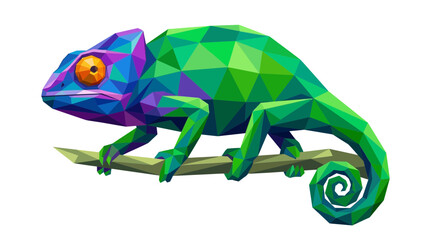 Colorful Low Poly Chameleon Illustration Isolated on White © Sego
