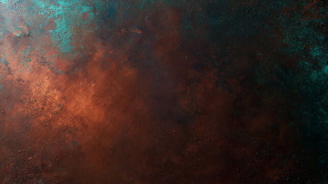 Dark Oxidized Copper Surface with Teal Patina Texture