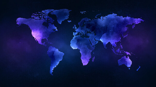 Abstract World Map Background with Glowing Blue Space Texture