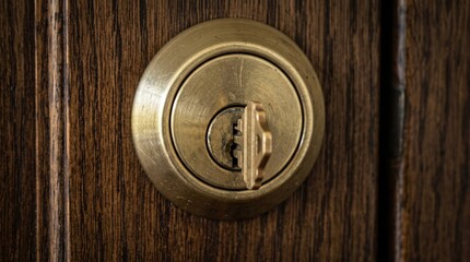 Fototapeta premium Brass Door Lock on Wooden Door