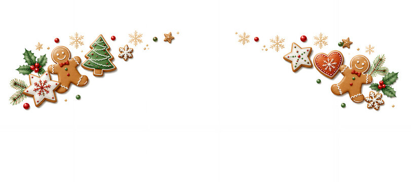 ジンジャークッキーとクリスマスモチーフのタイトルフレーム 横長背景