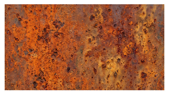 Rusty metal surface with orange corrosion and decay