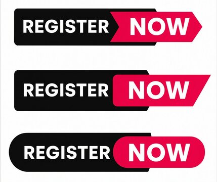 Modern register now call to action button set in black and red