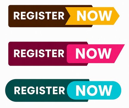 Colorful register now buttons with bold text design
