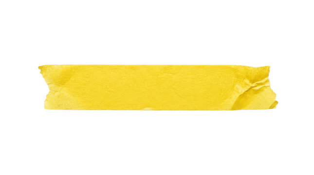 Single piece of yellow masking tape strip isolated on transparent background