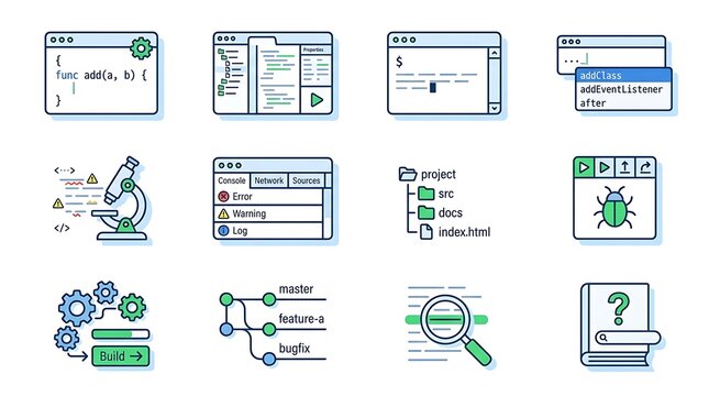 Programming and Software Development Flat Line Icon Set