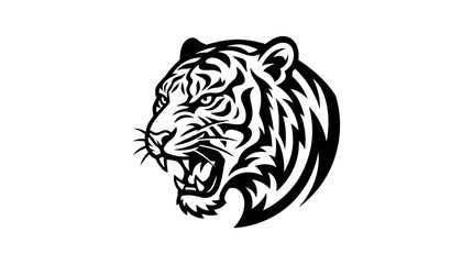 Fototapeta premium Roaring tiger head profile in black and white