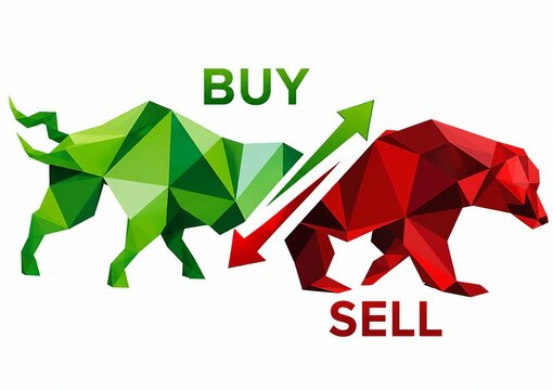 Buy and sell bull and bear vector icons with arrows