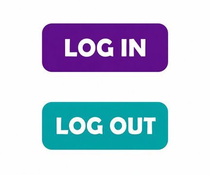Modern login and logout button set with purple and teal colors