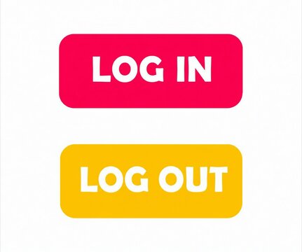 Bright login and logout button with pixelated text