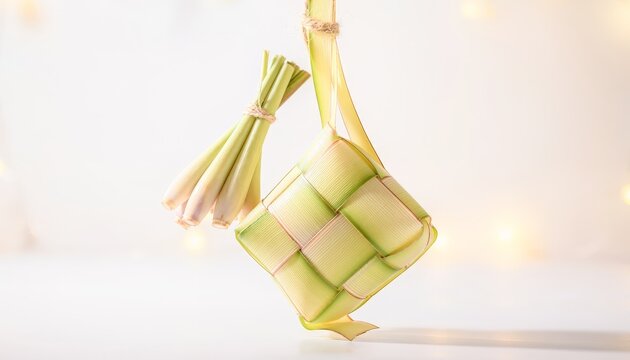 traditional woven ketupat hanging with lemongrass bundle