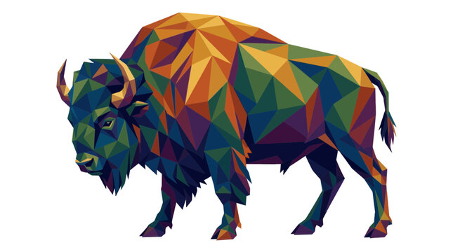 Geometric Low Poly Bison Illustration Isolated