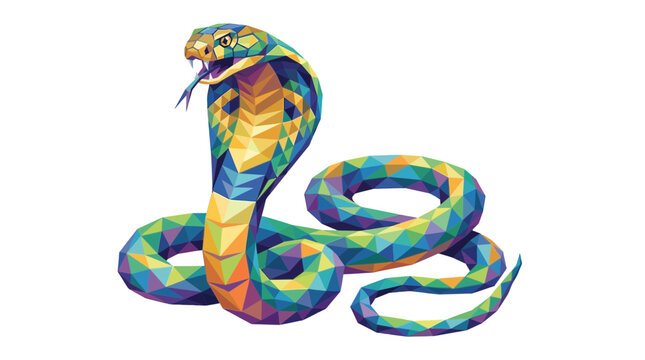 Geometric Low Poly Cobra Snake Isolated on Transparent Background