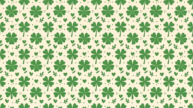 Seamless pattern with green clovers and hearts for saint patrick day