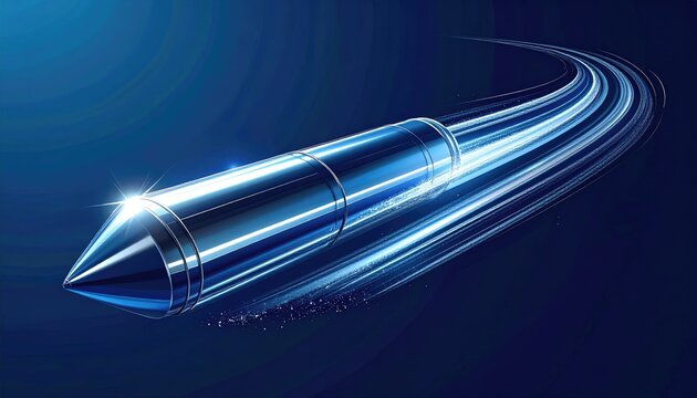 Sleek metallic projectile with blue light speed trails.