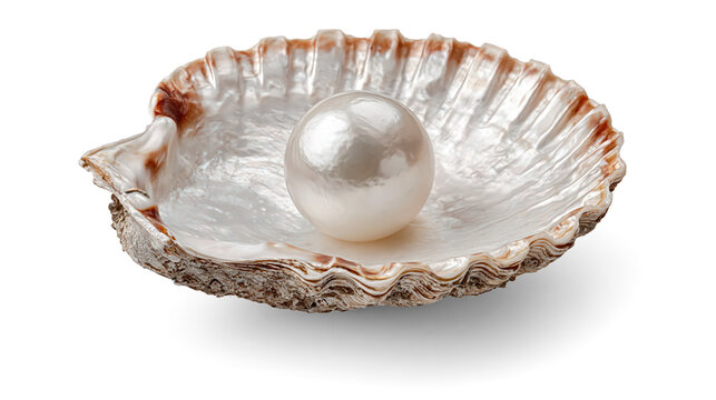 Large white pearl inside an open seashell