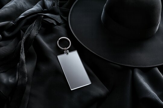 Blank rectangular acrylic keychain mockup with gat korean traditional hat