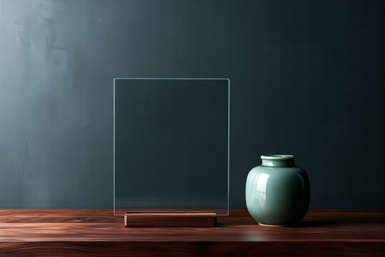 Blank clear acrylic stand mockup with celadon vase korean traditional