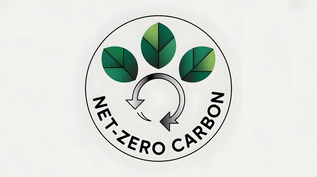 Net zero carbon circular icon featuring green leaves and metallic arrows isolated on a clean white background for sustainable projects