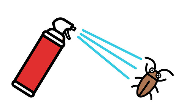 Insecticide spray bottle killing a crawling cockroach illustration