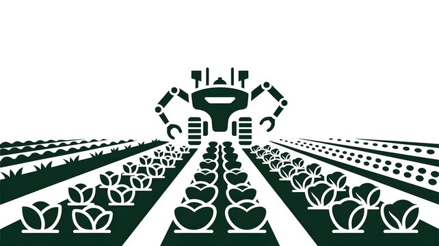Autonomous agricultural robot harvesting crops in a vast field using advanced digital technology on a modern sustainable organic vegetable farm