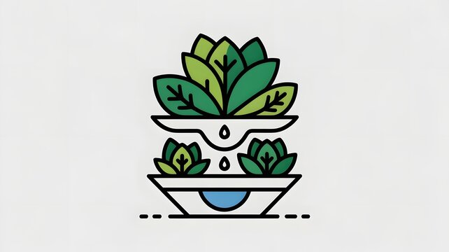 Hydroponic vertical farming system displaying lush green leafy vegetables growing in stackable containers with integrated water dripping irrigation technology design