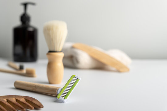 Eco friendly zero waste men shaving kit and sustainable grooming concept