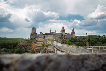 Medieval Kamianets-Podilskyi castle fortress with ancient stone bridge mockup © viktoriya89