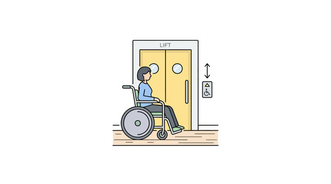 Woman in wheelchair waits for elevator