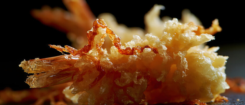 Fried shrimp tempura with a crispy golden brown batter close up food photography appetizer battered bite sized close up cooking cuisine delicious deep fried dish eating