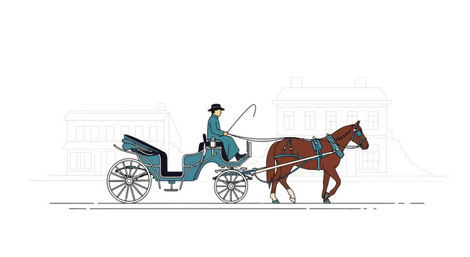 Horse Drawn Carriage with Driver, Vintage Transportation, Isolated on Transparent Background