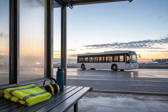 Airport Ground Crew Fatigue Prevention Gear At Dawn Shuttle Stop