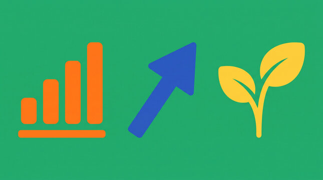 Green business growth concept with chart, arrow and plant icons-(Konsep pertumbuhan bisnis hijau dengan ikon grafik, panah dan tanaman)