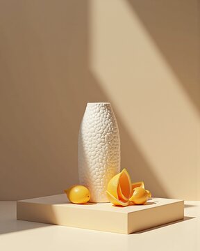 Minimal Textured Ceramic Vase with Orange Slices in Warm Natural Light