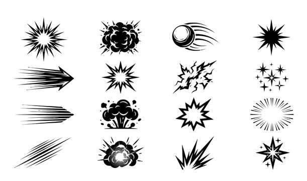 Comic Book Action Effects and Explosions Vector Set