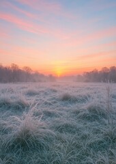 Obraz premium Serene frosty sunrise landscape