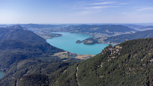 Panoramic View of Lake Wolfgangsee from a Mountain Summit in Upper Austria, Salzkammergut Region