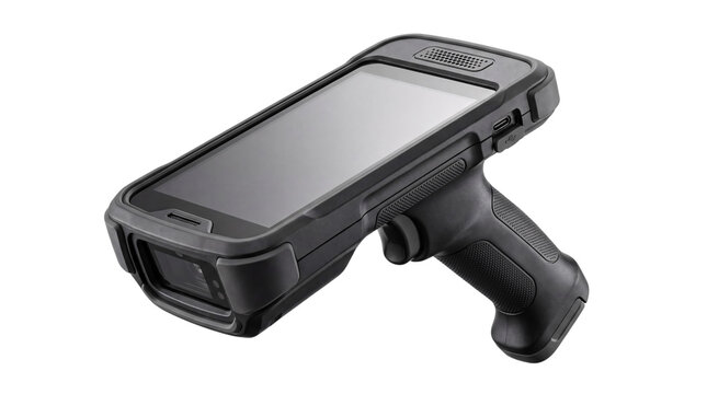 Handheld barcode scanner with integrated png isolated on transparent background