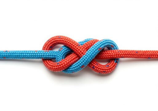 Two braided ropes tied together in a secure knot
