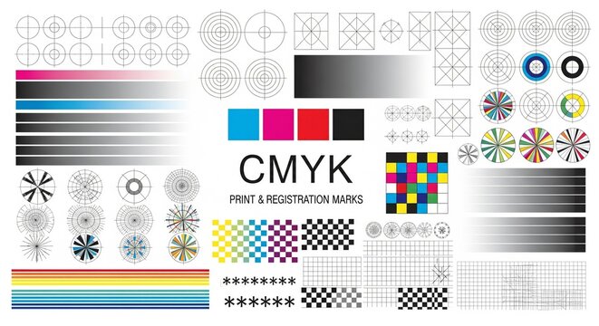 CMYK Color Management Print Registration Marks and Calibration Test Chart Vector Illustration for Graphic Design Quality Control