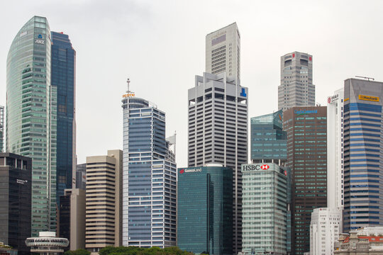 Central Business District, Singapore - October 6, 2018 : View of Modern Skyscrapers and Corporate Buildings in Singapore&rsquo;s Financial District.