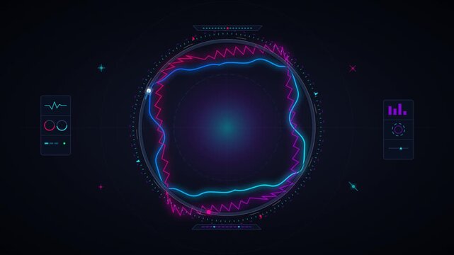 Futuristic digital hud interface with circular data visualization