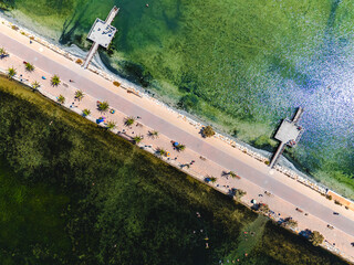 Fototapeta premium Aerial top view Lo Pagan coastal seafront and Mediterranean Sea
