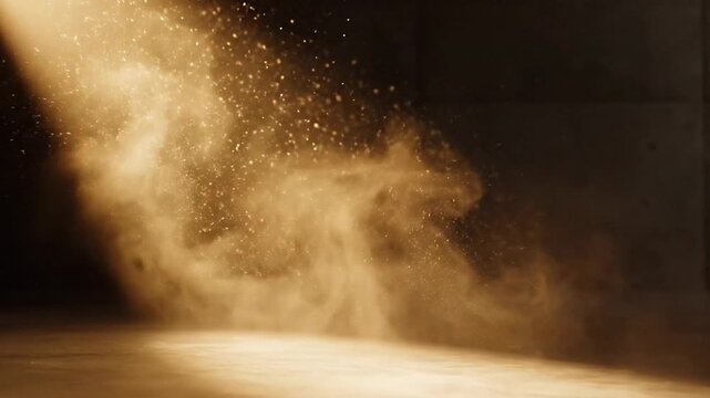 Bright spotlight beam hitting empty concrete floor