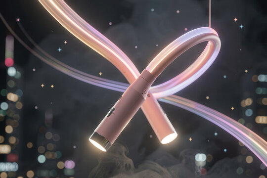 Elegant Flexible LED Lamp with Glowing Tube and City Lights