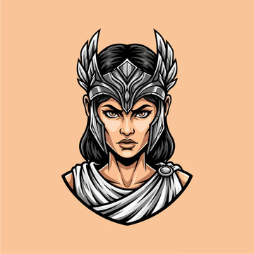 Fierce Valkyrie Warrior Portrait Vector Illustration.
