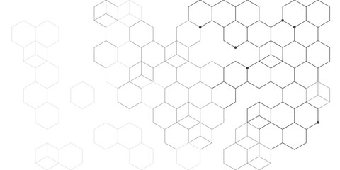 Fototapeta premium Gray geometric hexagon technology background, digital honeycomb pattern with node points, modern abstract design for banner, presentation and cover.