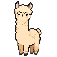 Obraz premium Cute pixel art alpaca character standing isolated on white background pixel art