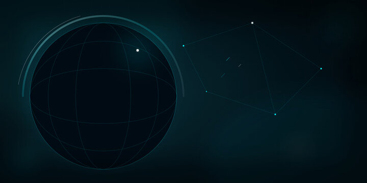 Abstract digital globe interface with geometric network data visualization on transparent background
