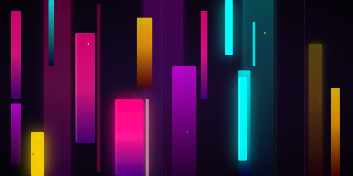 Abstract neon vertical rectangles glowing light background with dynamic on transparent background